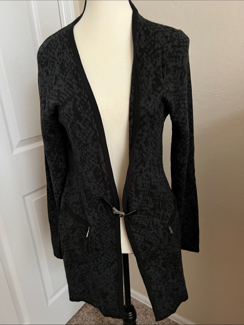 Calvin Klein Black Subtle Pattern Open-Front Blazer Coat